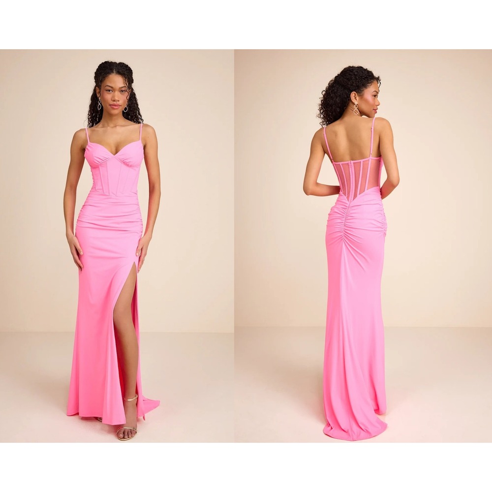 Lulus Magena Hot Pink Jersey Knit Bustier Maxi Dress Size Medium